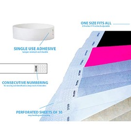 3/4" Tyvek Solid Color Wristbands - Event Identification Wristbands. Paper-Like Admission Band 500-Count by myZone Printing (White)