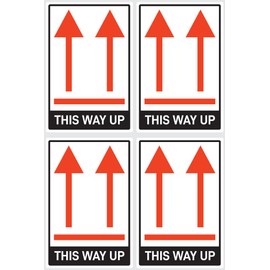 Stickers: 150 x 100 mm, Pack of 4 – Labelling of Shipping Items – Package Orientation Arrows – This Way Up – ADR/GHS/DGR/UN