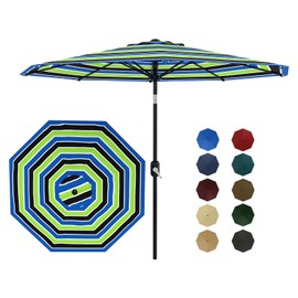 Garvee Patio Umbrella 9 ft, Table Umbrella Outdoor Patio UV Protection with Crank Lift & Push Button Tilt, 8 Sturdy Ribs for Yard, Deck, Pool - Tricolor Stripe
