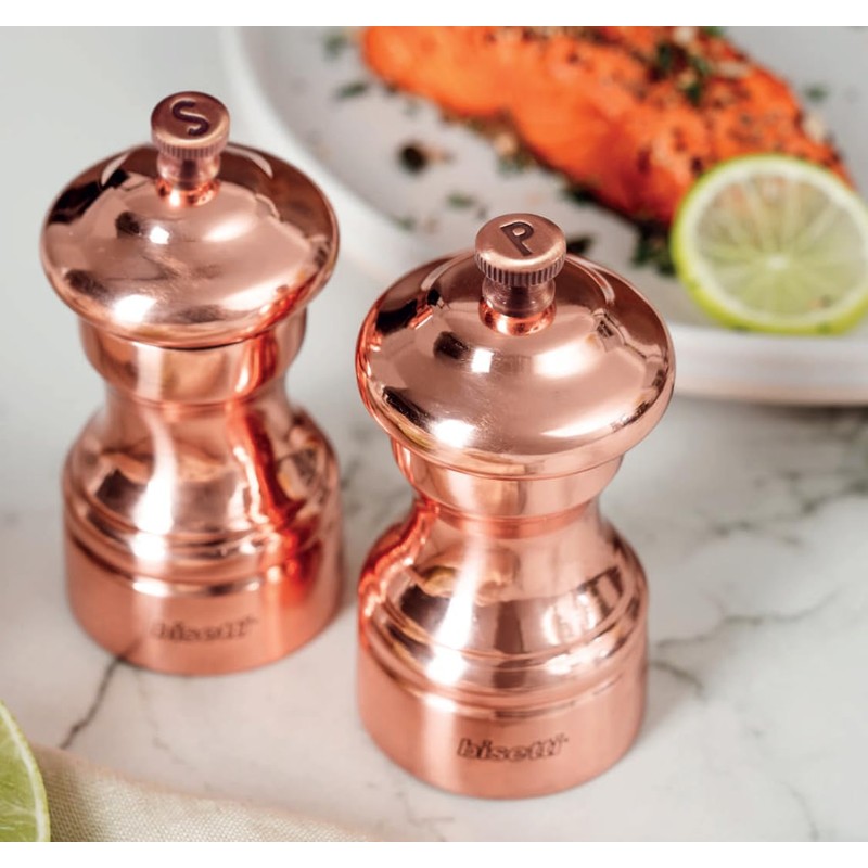 Bisetti Messina Copper Plated Beechwood Pepper Mill With Adjustable Grinder,