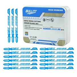 BULLITT 15PCS T144D 100mm Professional Jigsaw Blade Set,HCS Jigsaw Blades Designed for Straight and Fast cut on Wood,Professional Accessories for Jigsaws,100mm length 6 TPI with Universal T-shank