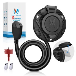 MICTUNING AC Port Plug with Power Inlet Socket 15A 20 Inch Extension Cord, Water Resistant Auto Shut Cover, Hole Saw & Screws Included, Black
