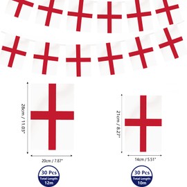 AhfuLife England St George Bunting for St. George's Day Decorations, 30pcs Flags Double Sided England Bunting for Six Nations Rugby, Football Garden Party Decoration (20 x 28 cm - 12m, 4 Pack)