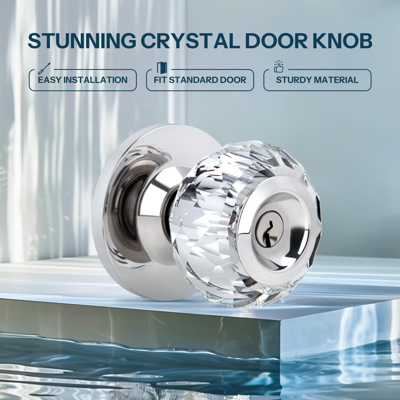 Gaurqiah Crystal Door Knobs with Lock and Keys, Interior Glass