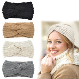Cfcyhla Pack of 4 Women's Winter Knitted Headband Women Girls Women Hair Bands Wide Ear Warmers Crochet Elastic Hair Accessories for Outdoor Sports, Skiing, Running