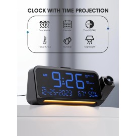 Mesqool Projection Alarm Clock for Bedroom Ceiling Digital Clock Projector with Weekday