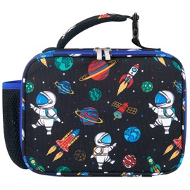 Space Lunch Box - Insulated Kids Lunch Bag for Boys Student Back to School Preschool Kindergarten Elementary Rocket Spaceman Lunch Tote Bag with Handle and Bottle Pocket Travel Picnic Lunchbox