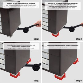 Melko Furniture Lifter, 5 Pieces, 300 kg, Furniture Transport Set, Moving Aid, Furniture Castors, Furniture Transport Castors, Furniture Transport System, Red