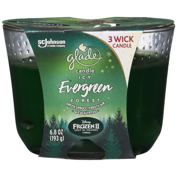 Glade 3-Wick Candle, ICY Evergreen Forest, Scented Oil Air Freshener Candle, 6.8 oz, Pack of 3