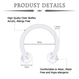 vcmart Plastic Horseshoe Nose Piercing Nose Ring Septum Helix Lip Ring 16G Bioflex Flexible Plastic Piercing, Plastic