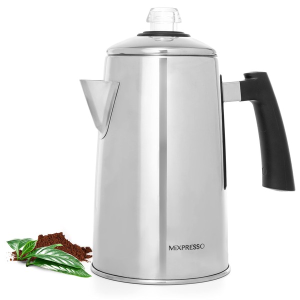 Mixpresso Stainless Steel Stovetop Coffee Percolator, Percolator Coffee Pot, Excellent As Camping Coffee Pot, 12 Cup Stainless Steel Coffee Percolator Camping Coffee Makers