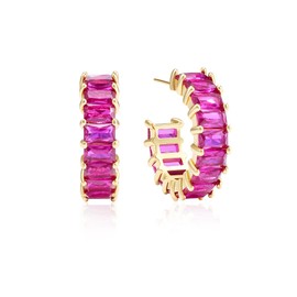 Mesovor Gold Cubic Zirconia Hoop Earrings for Women and Girls, 18K Gold Plated Hoop Earrings in C Shape, Jewellery for Party, Prom, 18 carat gold plated, Cubic Zirconia