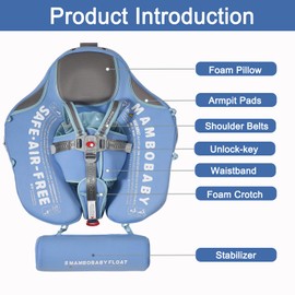 2025 Mambobaby Float with UPF 50+ Sun Protection Canopy Big Buoyancy Non-Inflatable Solid Baby Swim Pool Float for Ages 3-24 Months(Baby Blue)