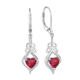 Rocayi Irish Celtic Knot Earrings 925 Sterling Silver Dangle Drop Infinity Leverback Earrings Ruby July Birthstone Earrings Good Luck Jewelry for Women
