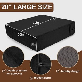 SINOSSO Velvet Large Chair Cushion for Elderly 20" x 20" x 5", High Density Foam Seat Cushion for Recliner Couch Armchair, Thickened Chair Pad, Black