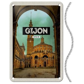 Blechschild mit Kordel 18 x 12 cm Spanien Reise Urlaub Schild: Gijon Spain Universidad Laboral - Blechemma