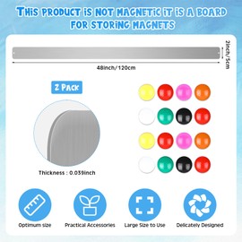 Mooliwe 2 Pcs 48" x 2" Frameless Magnetic Bulletin Board Strip for Wall Stainless Iron Metal Bulletin Bar Board Memo Strip with 16 Magnets 4 Nails 4 Wall Anchors for School Office Home