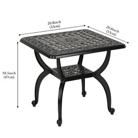 JARDIN DE CENTENNIAL Cast Aluminum Outdoor Side Table,Anti-Rust Outdoor End Table,Patio Coffee Bistro Table for Indoor,Garden,Porch,Balcony(Square Black)