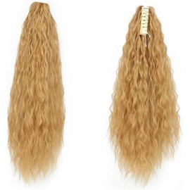 Yoanshop Wavy Ponytail Extension, 22 Inch Corn Wave Pony Tail Synthetic Claw Clip Hair Extainsons Wig Hairpiece for Women Girls Lady (27# Blonde)