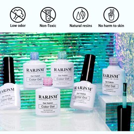 RARJSM Pearl Gel Nail Polish Set Clear Shell Glitter Gel Polish 6 Colors Pearlescent Pink White Blue Purple Silver Gold Shimmer Mermaid Swirl Thread Effect LED UV Soak Off Curing Requires Home Salon