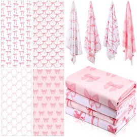 Peryiter 4 Pcs Preppy Pink Bow Beach Towel Set 60 x 30 Inch Cute Aesthetic Bow Microfiber Quick Dry Beach Towels Decorative Bathroom Accessories for Girls Womens Bathroom Kitchen Pool Gym Yoga
