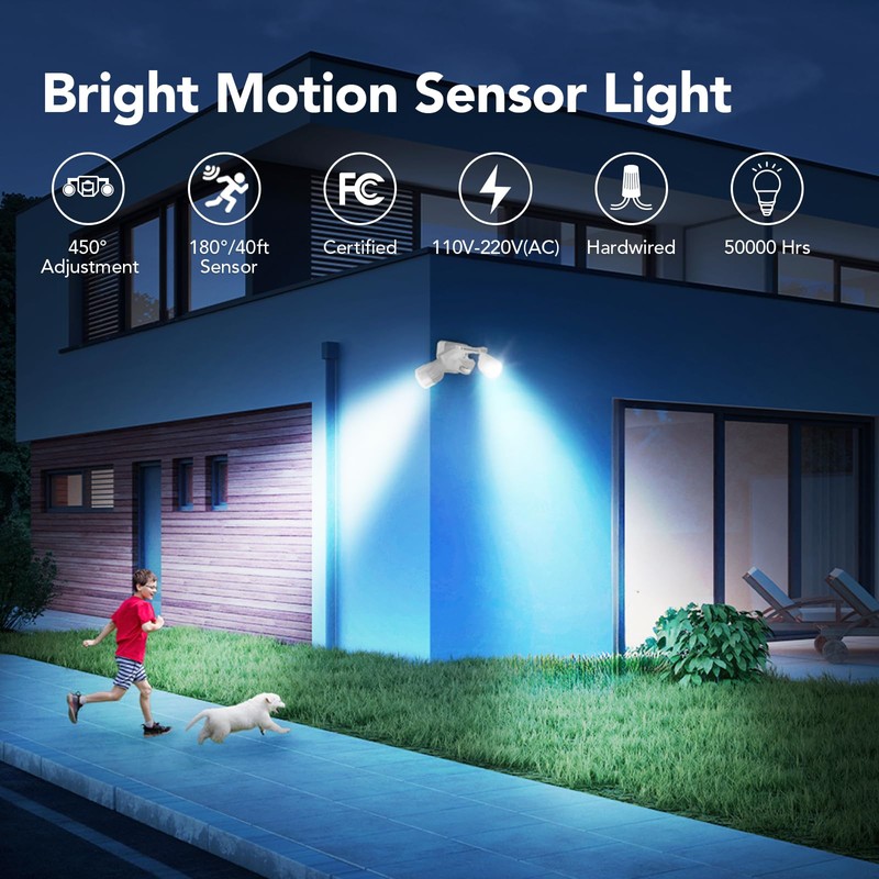 OREiN Motion Sensor Outdoor Lights, 450° Superwide Adjustment Dimmable Dusk
