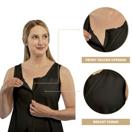 Gentle Touch Post Mastectomy Recovery Camisole- Includes Drain Pockets and Breast Forms Black