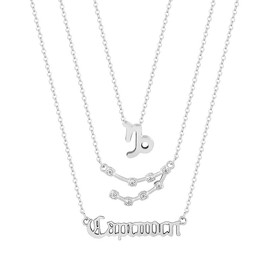 ShiQiao Spl Capricorn Necklace for Women Men Horoscope Necklace Silver Pendant Necklace for Boys Girls Birthday Christmas Gifts for Girls Muti-Layered Necklace 3 Pcs
