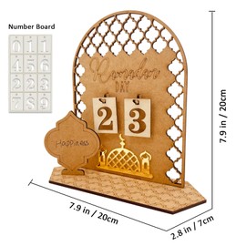 Ramadan Advent Calendar Eid Mubarak Wooden Countdown Calendars Tracker Date Gift for Kids Arabic Muslim Islamic Holiday Table Home Decorations DIY Inspiration Reusable (C)