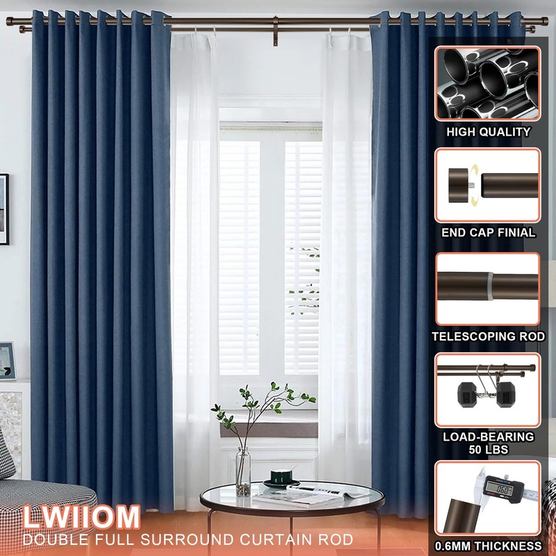 Lwiiom Double Curtain Rods with Aluminum End Cap and Full