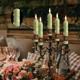 XINAOBAOLUO 6.5 inch Green Flameless Candle with String Light Window Candles with Remote Timer Battery Operated Taper Candle LED Taper Candles Set of 4