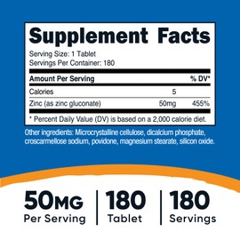Nutricost Zinc Gluconate 50mg, 180 Tablets - GMO-Free