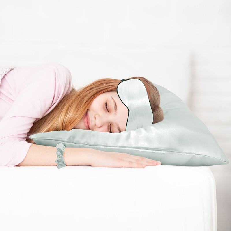 PiccoCasa Pillowcase Set of 2 Zippered Satin Blindfold with Headband