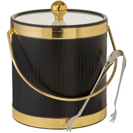 Hand Made In USA Metallic Deco Collection Double Walled Insulated Ice Bucket With Ice Tongs (5-Quart, Black & Gold)