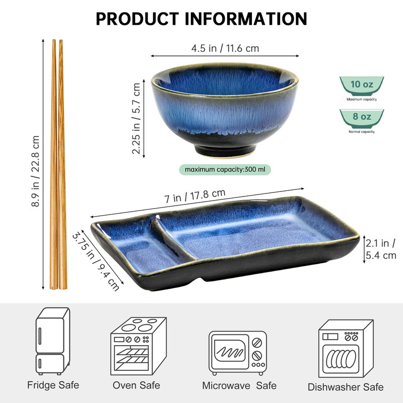 Ceramic Japanese Appetizer Sushi Plates and Bowls Set for 2