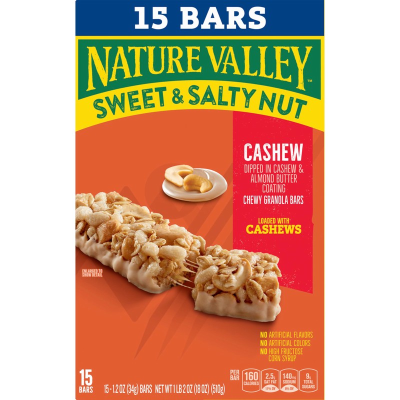 Nature Valley Sweet and Salty Nut Granola Bars, Cashew, 15
