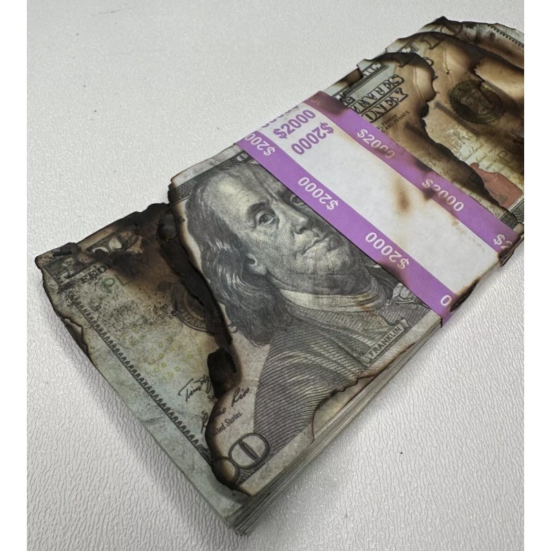 $2000 Banded Fire Damaged Play Money $100 x 20 Play