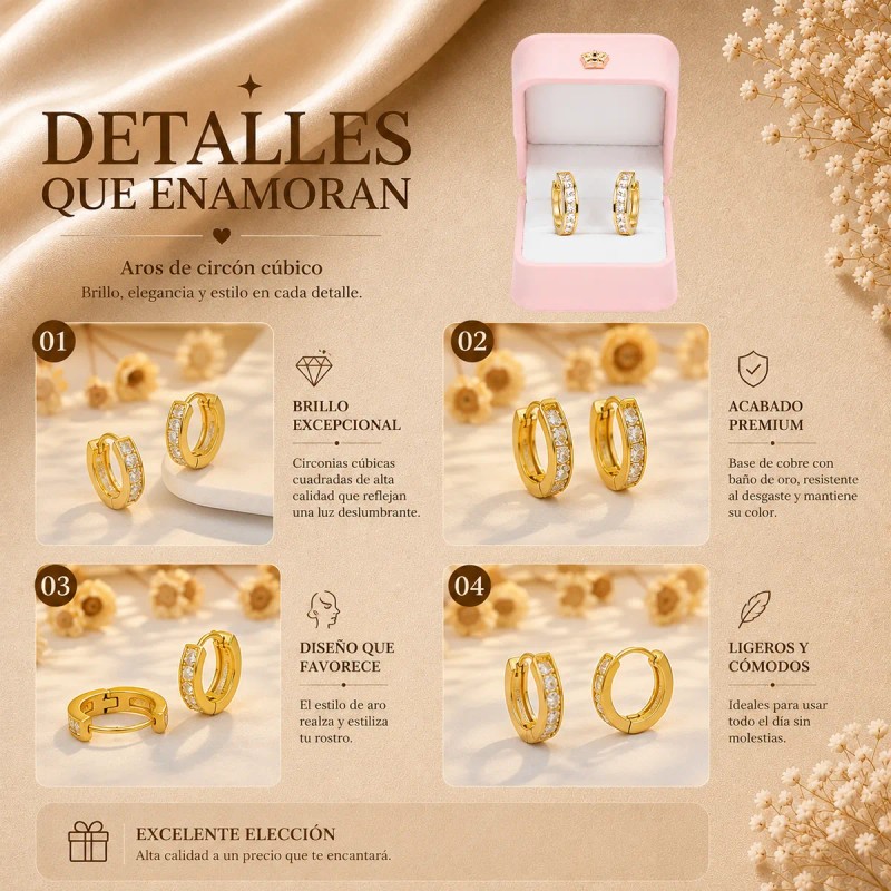 Aretes Arracadas Huggie Baño De Oro 14k Para Mujer Circonita