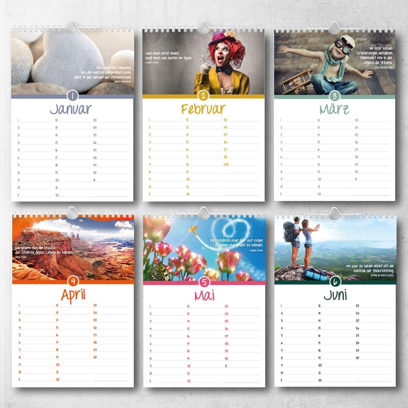 Birthday Calendar with Sayings and Motifs, Year-Independent, Permanent Calendar with