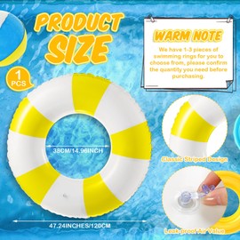 Foilswirl 3 Pcs Jumbo Pool Floats 47.24 Inch Swimming Ring Striped Pool Rings Inflatable Tube Pool Tube for Adult Swimming Pool Summer Beach Bachelorette Wedding Party Decor