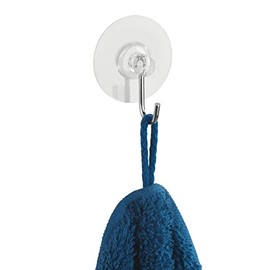 WENKO Static-Loc Nickel Hooks Round Transparent, Fixing No Drilling, Set of 4 Wall Hooks for Handy Storage of Towels, Durable Plastic, Each Diameter 3.8 x 2.1 cm