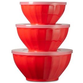 Godinger Mixing Bowls with Lids, Plastic Nesting Bowls Set, Storage Bowls, Microwave Safe Mixing Bowl Set, 3 Bowls 3 Lids