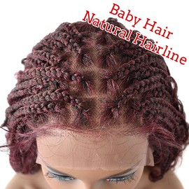 Braided Wigs For Black Women 14 inches Soft HD Lace 4 3/4"x12 1/2" Lace Front Braided Wig Knotless Short Bob Dreadlock Braids Wigs For Black Women Synthetic hair braiding Wig With Baby Hair Handmade Braid Wigs (#1B/99JT)