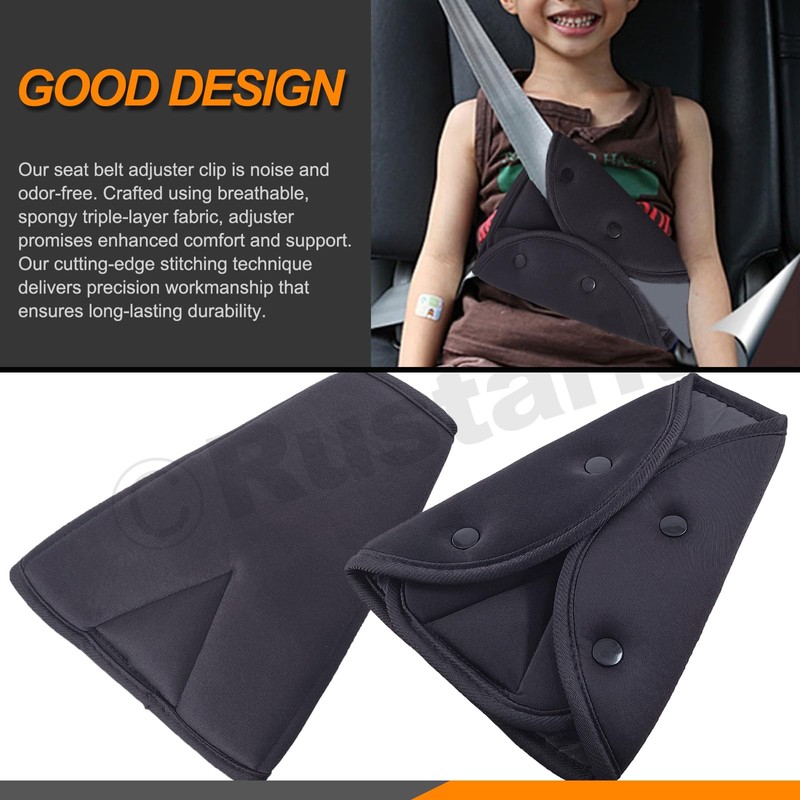 Rustark 2Pcs Black Seat Belt Adjuster for Kids and Adults