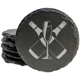 Pop the Bubbly, Celebrate in Style: Laser-Etched Champagne Coasters - Round Slate - set of 6