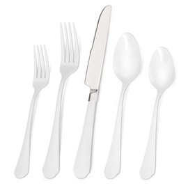 Bysta White Silverware Set, 20-Piece Stainless Steel Flatware Set, Kitchen Utensil Set Service For 4, Tableware Cutlery Set For Home And Restaurant, Includes Spoons Forks And Knives（Mirror Polished）