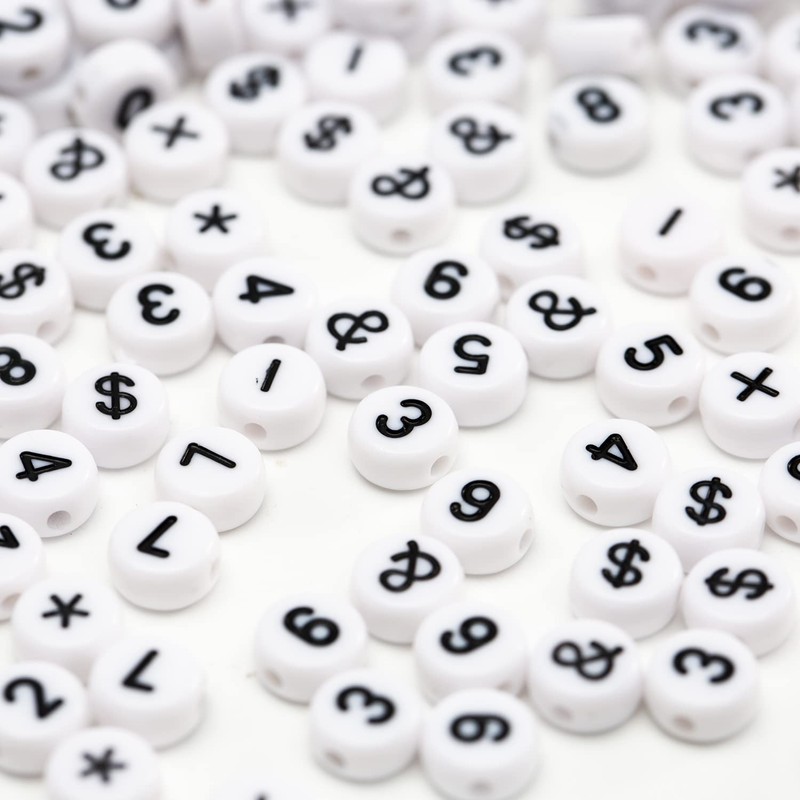 500 Pcs Acrylic Number Symbol Beads White Background Black Numbers