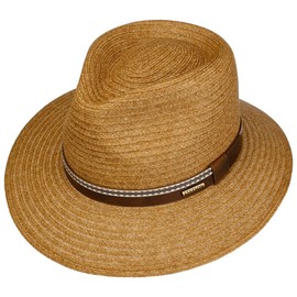 Stetson Mandeco Toyo Straw Hat - Natural Coloured Hat - Traveller Shape - Summer Hat with Leather Strap - Unisex - Spring/Summer, brown