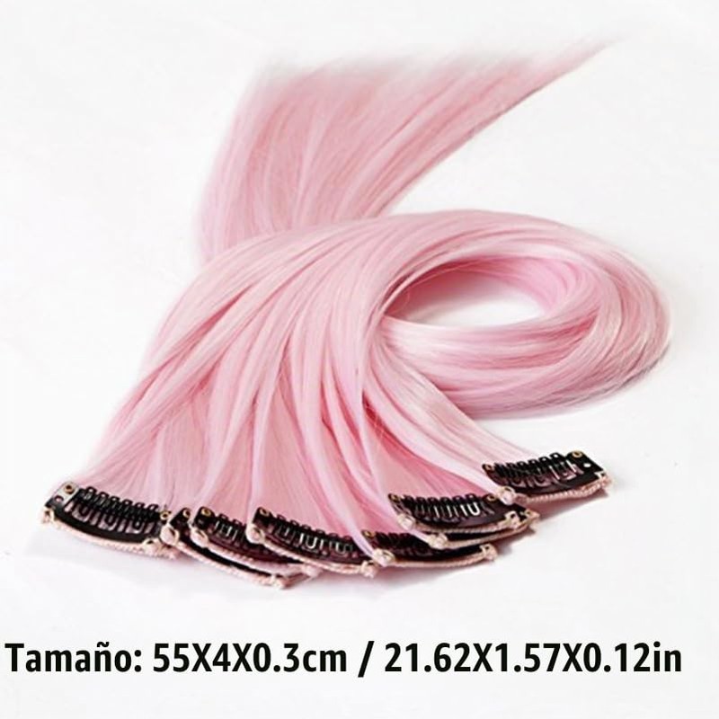 FOMIYES 10 Extensiones De Cabello SintéTico Con Clip Rosa Claro