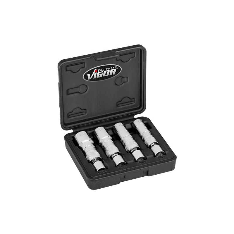 ViGOR Spark Plug Socket Spanner Set V7002/4, 4 Pieces, 3/8